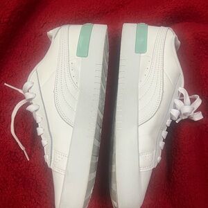 White Sneakers with Mint Accents